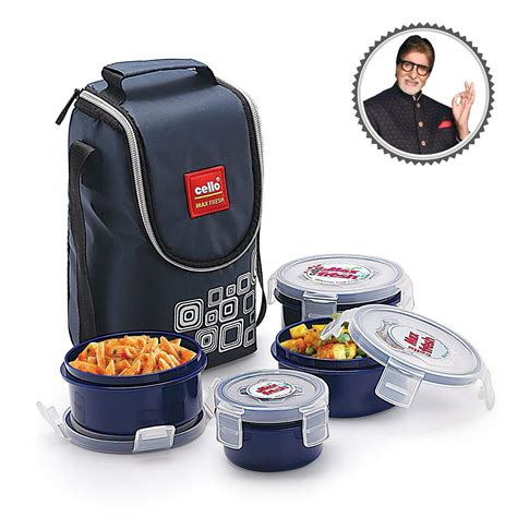 cello max fresh steel click 4 container lunch box blue|Cello Max Fresh Click Lunch Box Set with Bag .